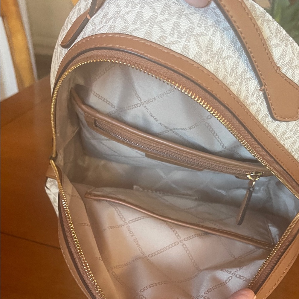 Michael Kors Cream and Tan Logo Backpack - Picture 10 of 11